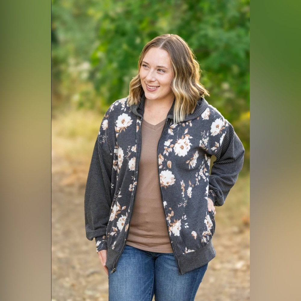 Michelle Mae Ramona Ribbed Floral Zip Up - Picture 6 of 9